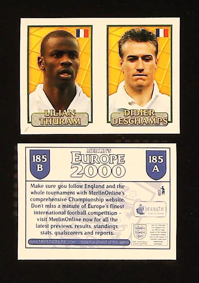 Merlin Europe 2000 Football Stickers Group D No. 185: Lilian Thuram - Didier Deschamps - France