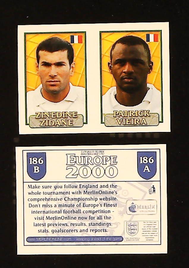 Merlin Europe 2000 Football Stickers Group D No.186: Zinedine Zidane - Patrick Vieira - France