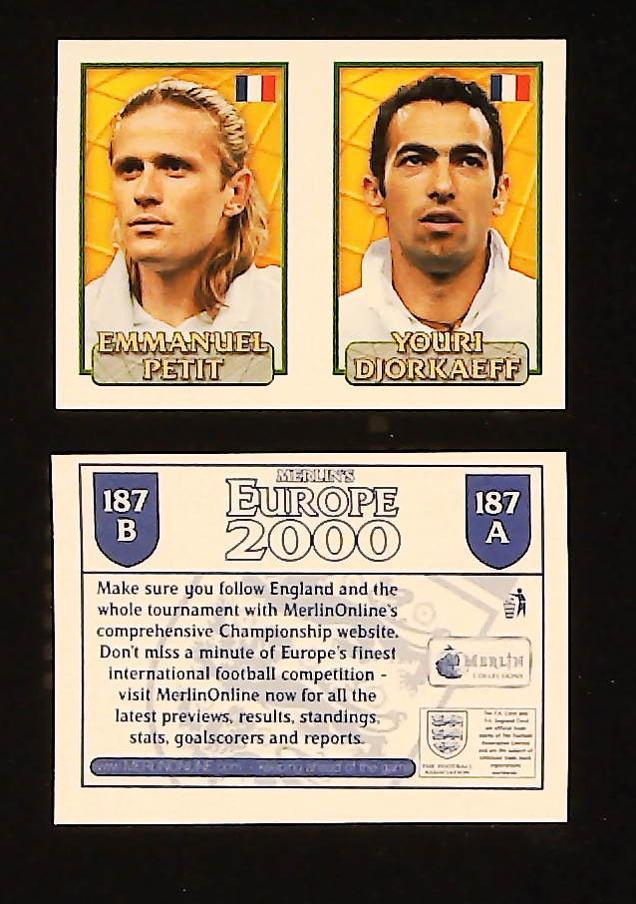 Merlin Europe 2000 Football Stickers Group D No.187: Emmanuel Petit - Youri Djorkaeff - France