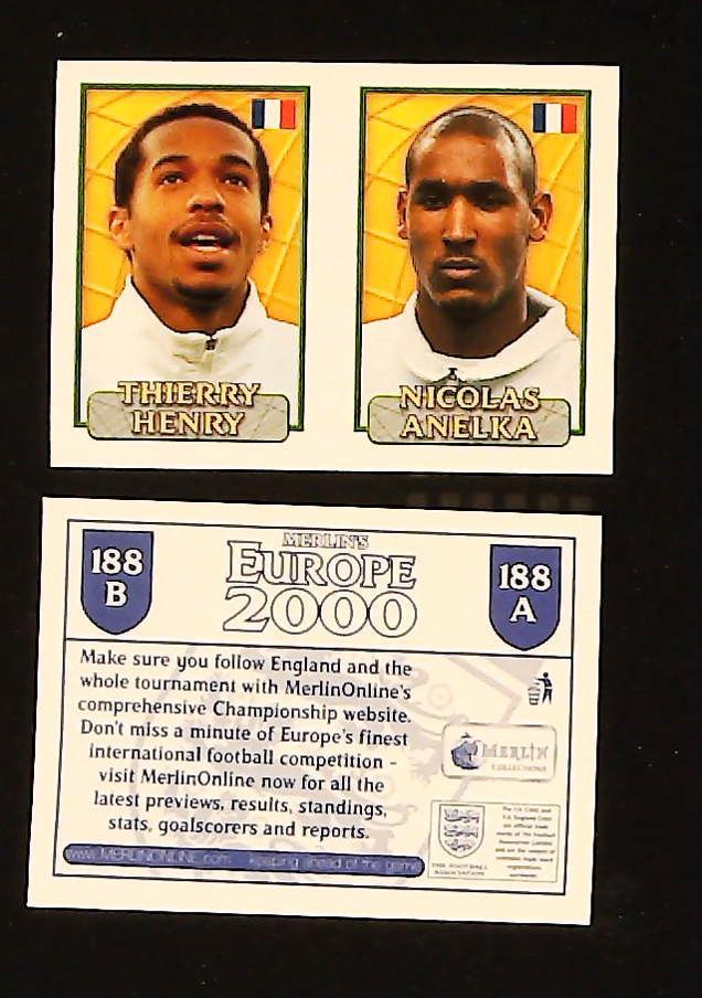 Merlin Europe 2000 Football Stickers Group D No.188: Thierry Henry - Nicolas Anelka - France