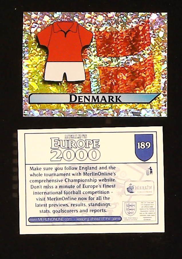 Merlin Europe 2000 Football Stickers Group D No. 189: Flag and Kit - Denmark