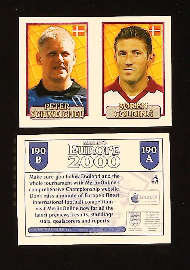 Merlin Europe 2000 Football Stickers Group D No.190: Peter Schmeichel - Søren Colding - Denmark
