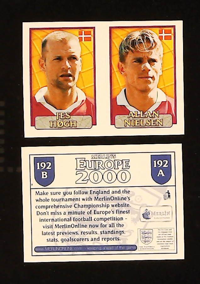 Merlin Europe 2000 Football Stickers Group D No. 192: Jes Høgh - Allan Nielsen - Denmark