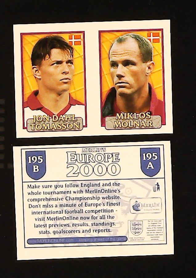 Merlin Europe 2000 Football Stickers Group D No. 195: Jon Dahl Tomasson - Milos Molnar - Denmar