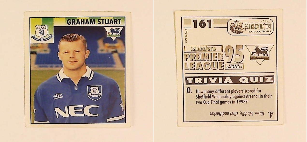 Merlin FA Premier League 95 Sticker No 161.  Graham Stuart (Everton)