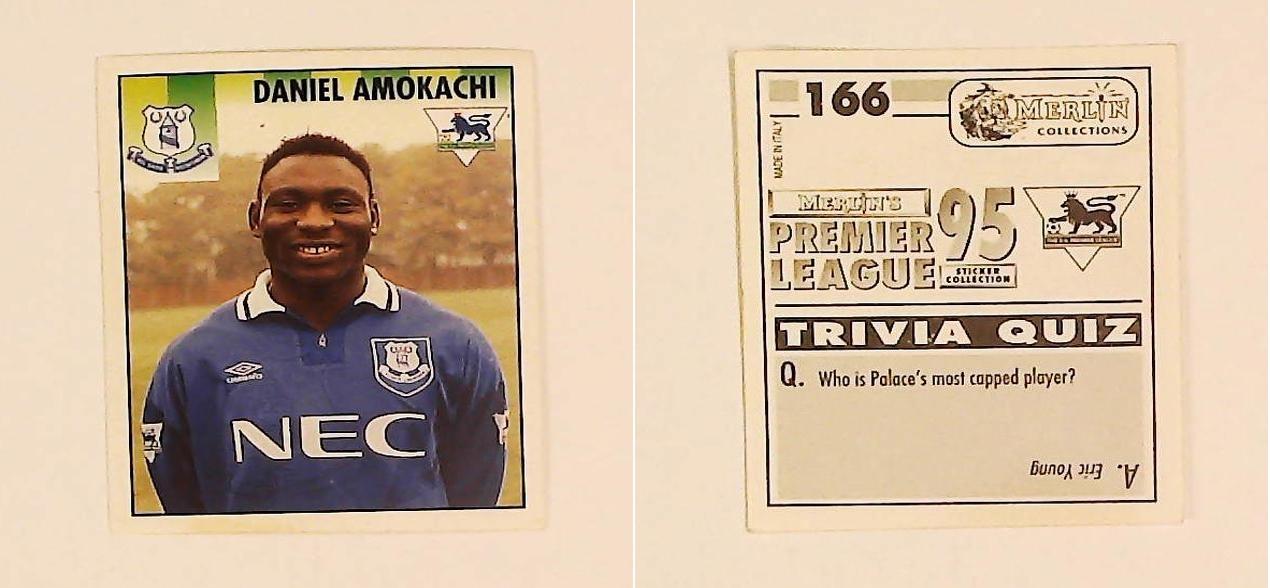 Merlin FA Premier League 95 Sticker No 166.  Daniel Amokachi (Everton)
