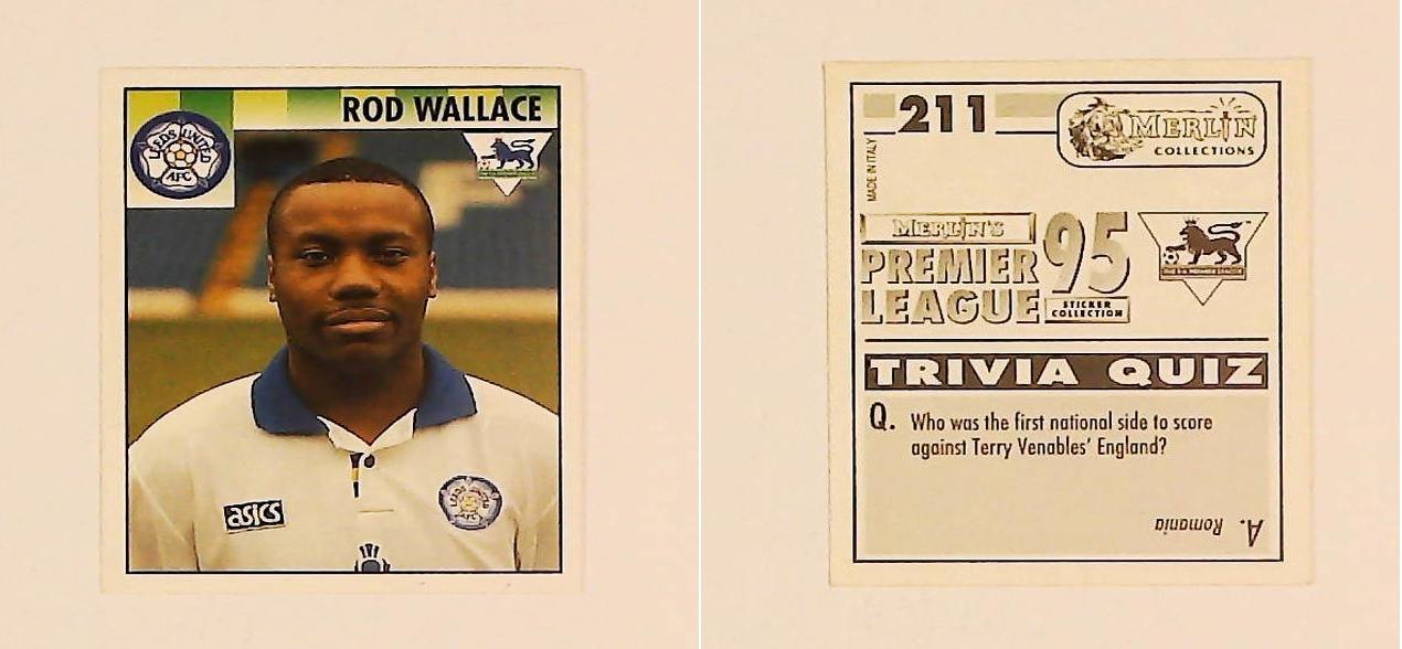Merlin FA Premier League 95 Sticker No 211.  Rod Wallace (Leeds United)