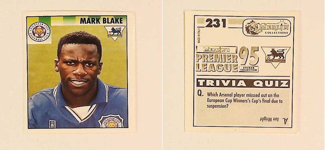 Merlin FA Premier League 95 Sticker No 231.  Mark Blake (Leicester City)