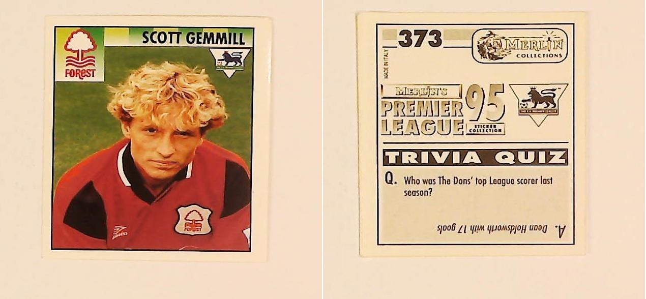 Merlin FA Premier League 95 Sticker No 373.  Scott Gemmill (Nottingham Forest)
