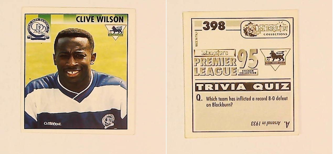 Merlin FA Premier League 95 Sticker No 398.  Clive Wilson (Queens Park Rangers)