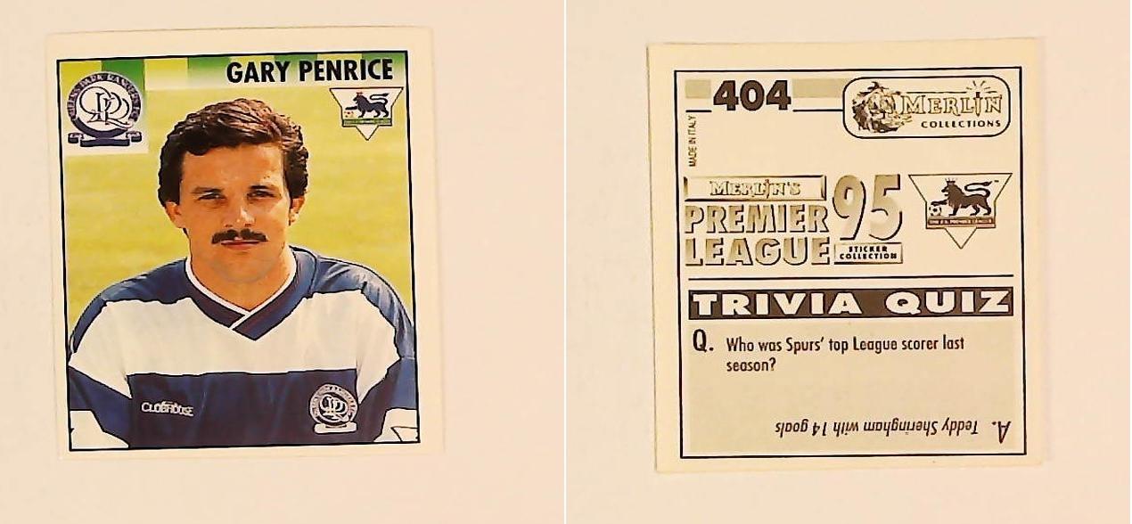 Merlin FA Premier League 95 Sticker No 404.  Gary Penrice (Queens Park Rangers)