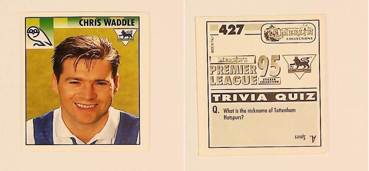 Merlin FA Premier League 95 Sticker No 427.  Chris Waddle (Sheffield Wednesday)