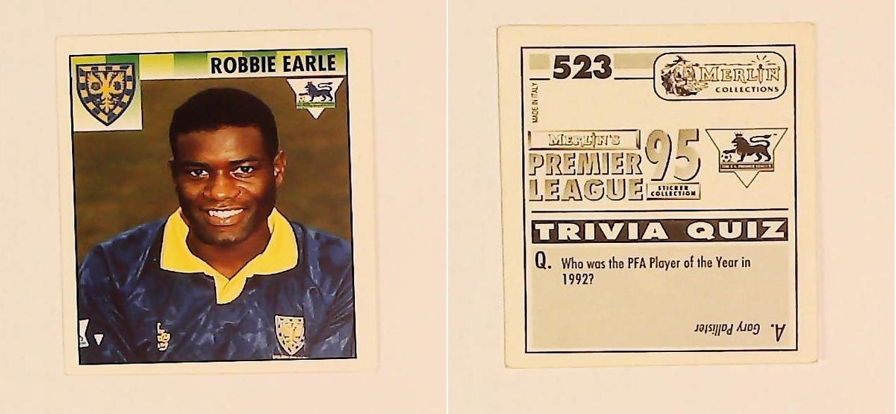 Merlin FA Premier League 95 Sticker No 525.  Dean Holdsworth (Wimbledon)
