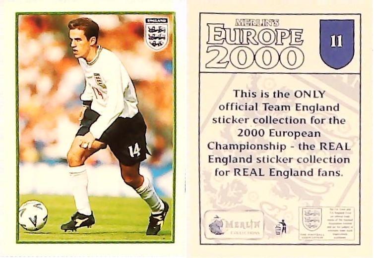 Merlin Europe 2000 Football Stickers The England Team No11 PHIL NEVILLE