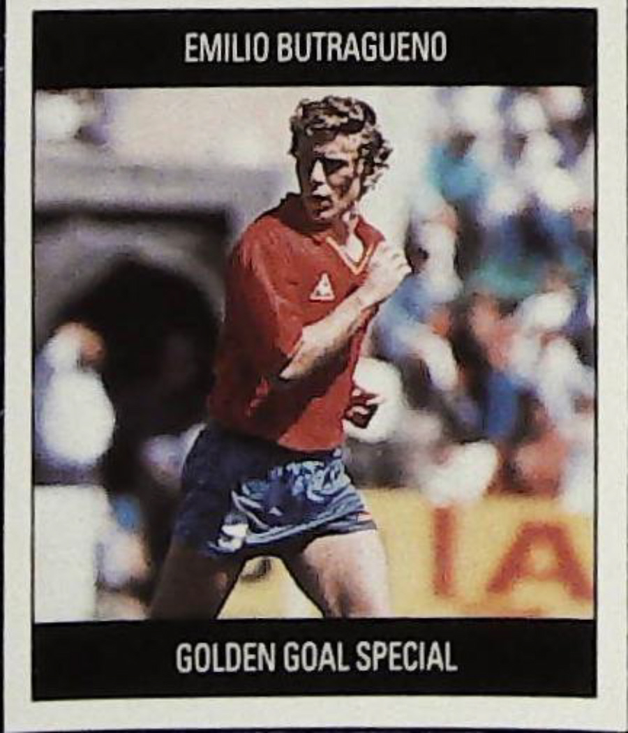 Orbis Football Sticker Italia 90 Golden Goal Special Red BACK W Emilio Butragueno