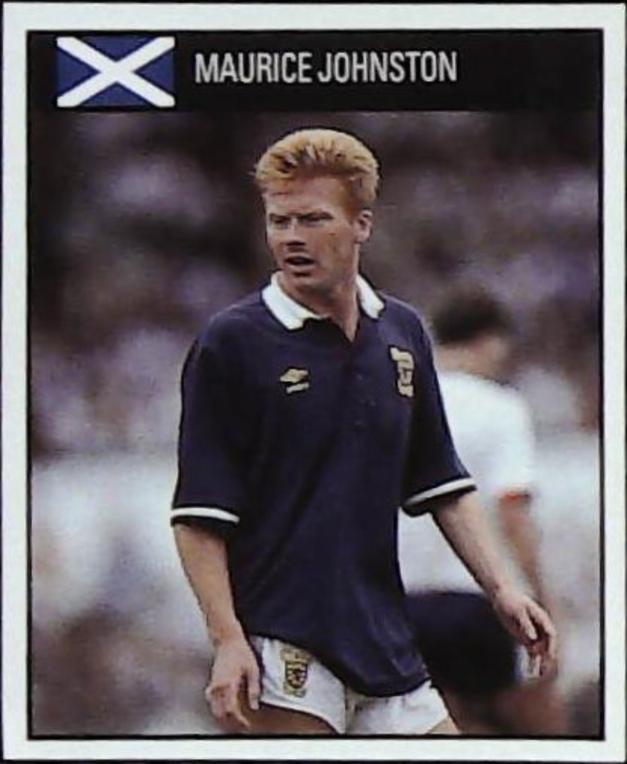 Orbis Italia 90 Football Stickers Blue Back No 115 MAURICE JOHNSTON - Click Image to Close