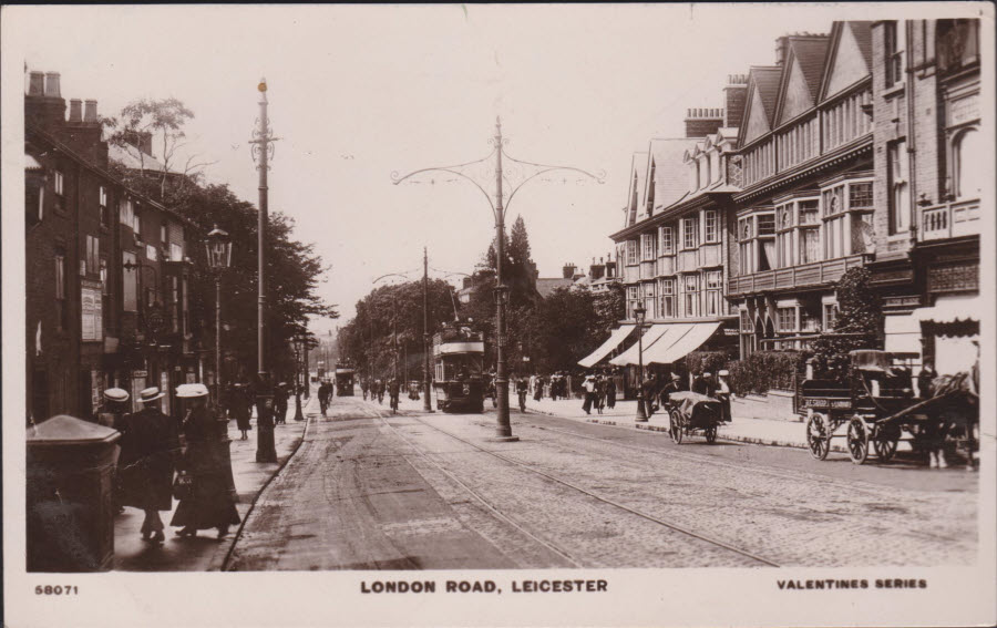 Postcard - London Road, Leicester - 1909 Real Photo - Click Image to Close