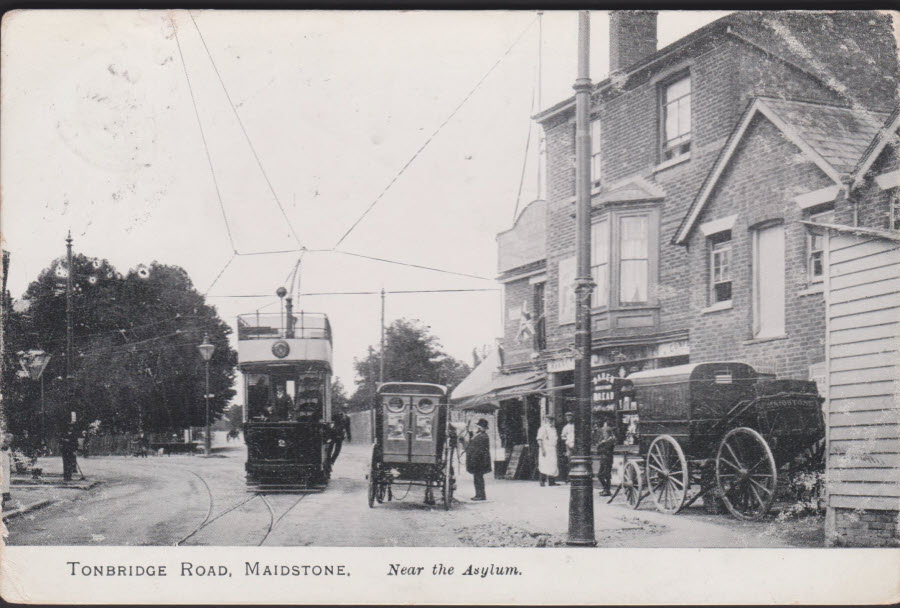 Postcard - Tram on Tonbridge Road (Near Asylum), Maidstone Kent - 1905