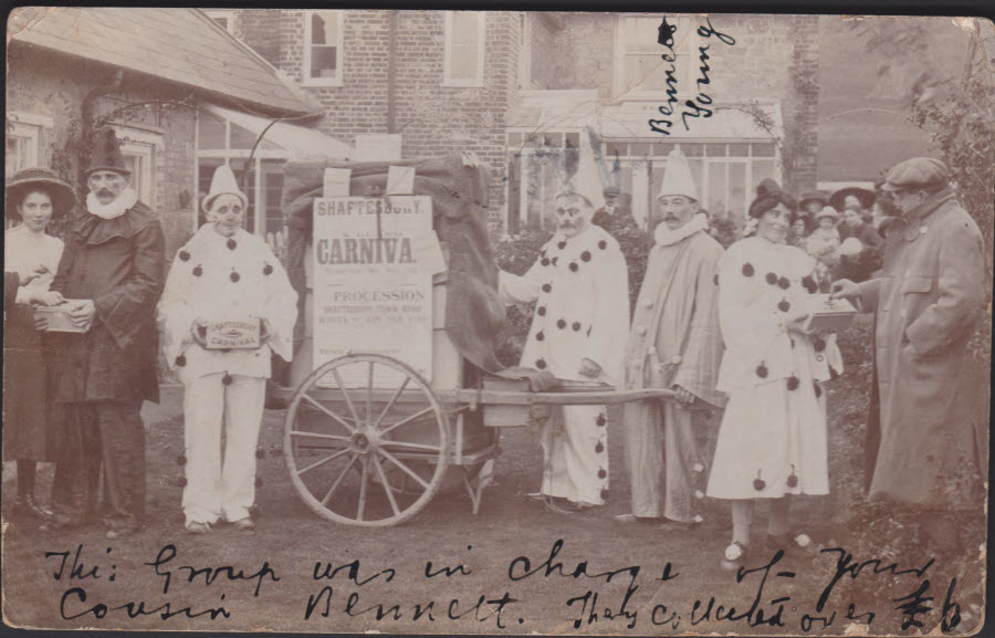 Postcard - Carnival Troop Shaftesbury WILTS - 1911 Posted to India