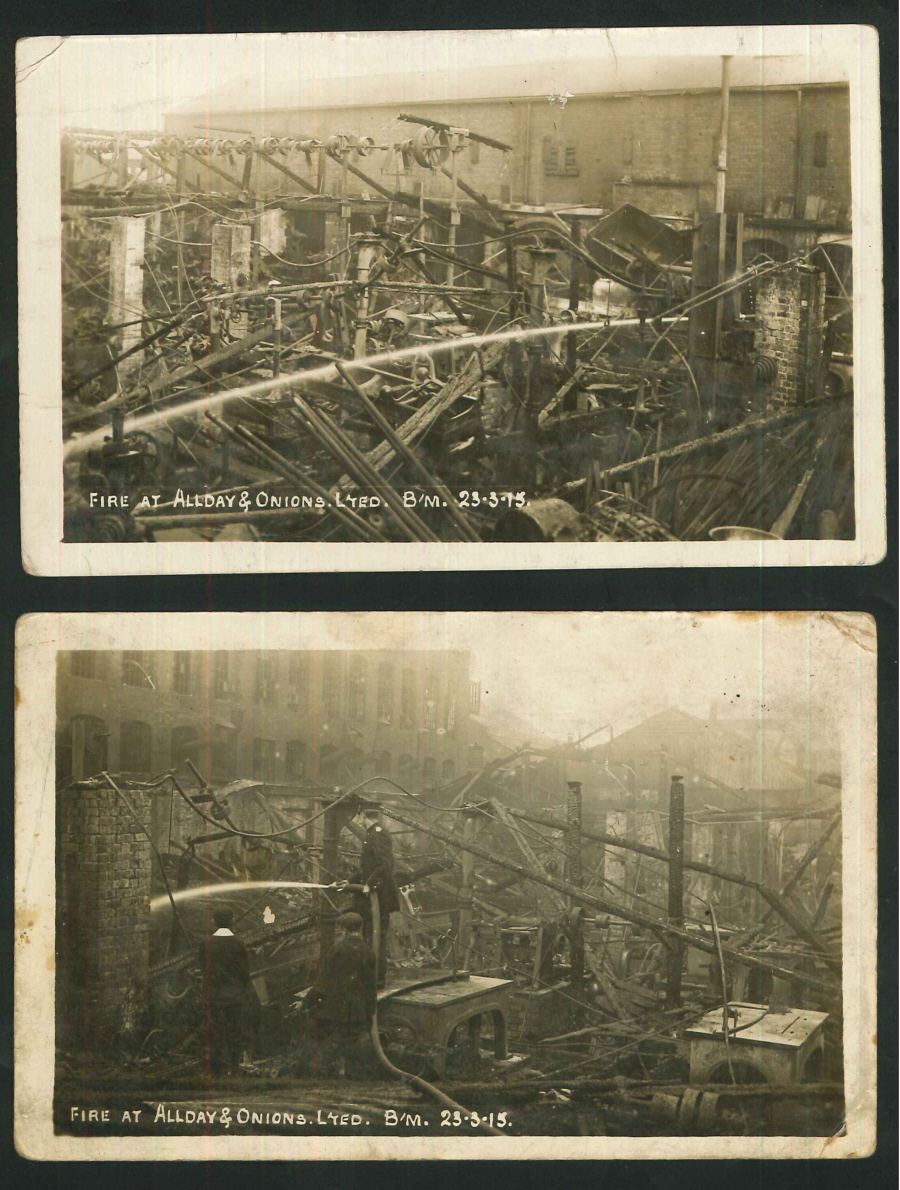 Postcards - Fire at Allday & Onions Ltd, Birmingham - 1915 - Real Photo