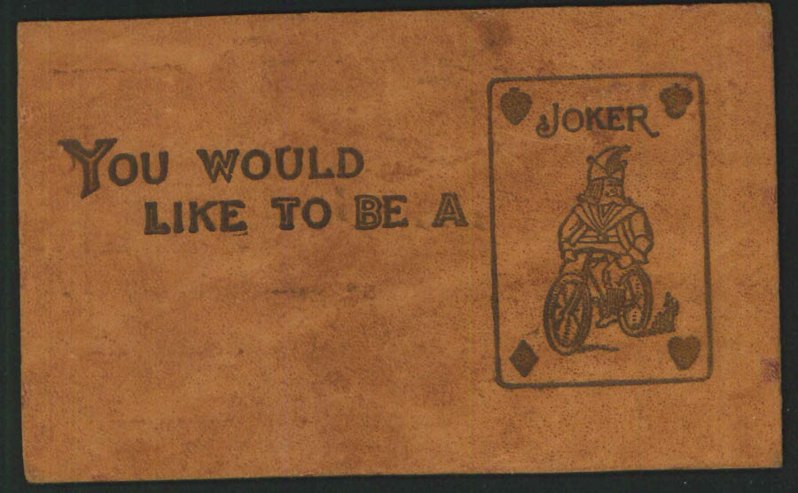 Postcard Leather - Would you like to be a Joker
