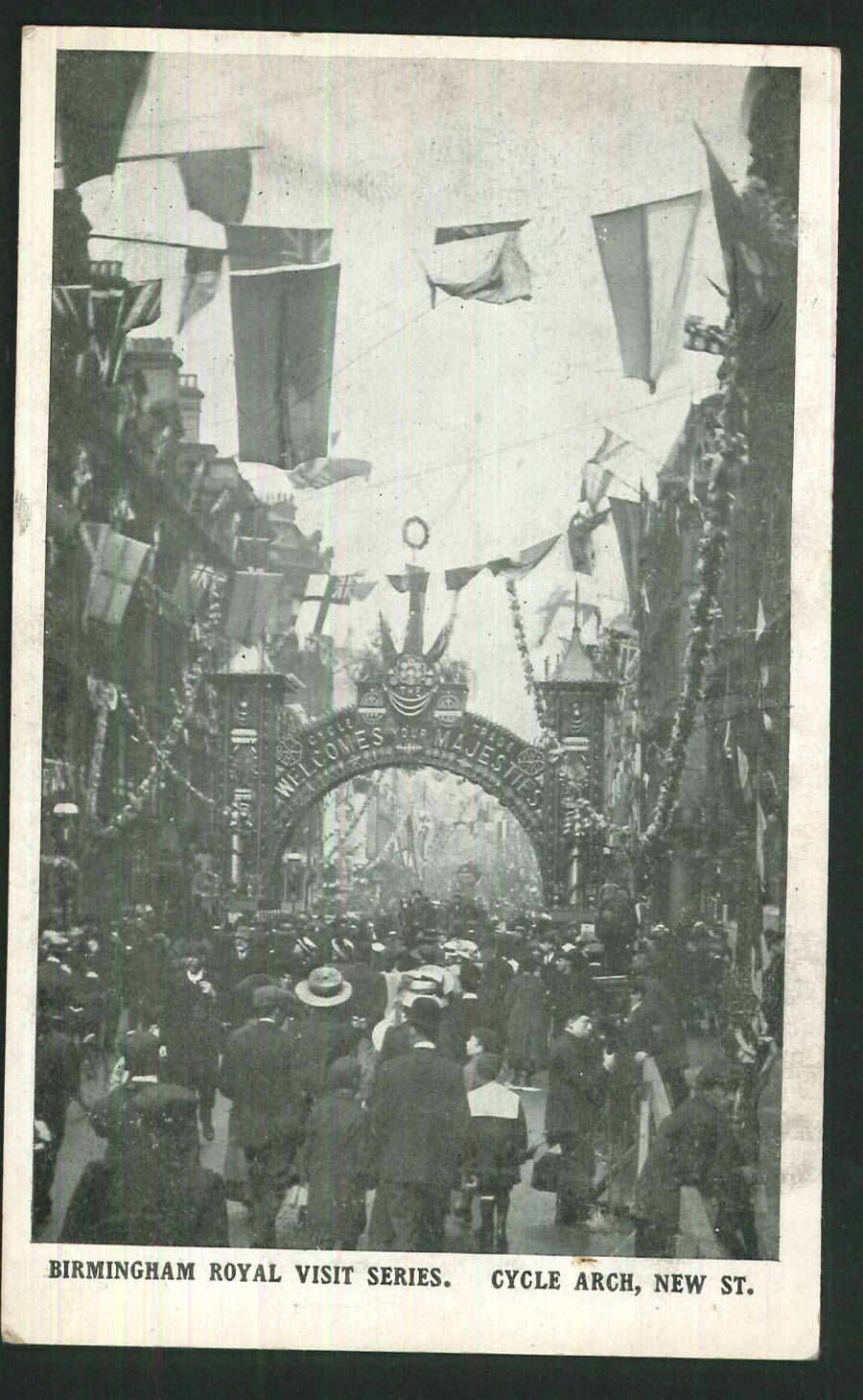 Postcard Birmingham - Royal Visit Cycle Arch New Street 1911