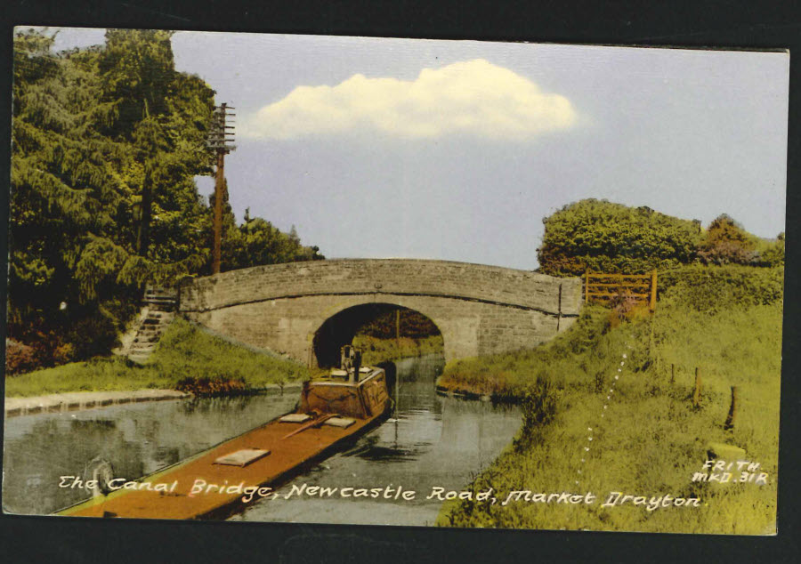 Postcard Shropshire Canal Bridge Newcastle Road Market Drayton