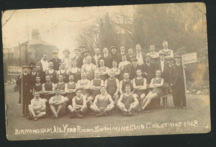 Postcard - Birmingham All Year Round Swimming Club - 1913 Real Photo
