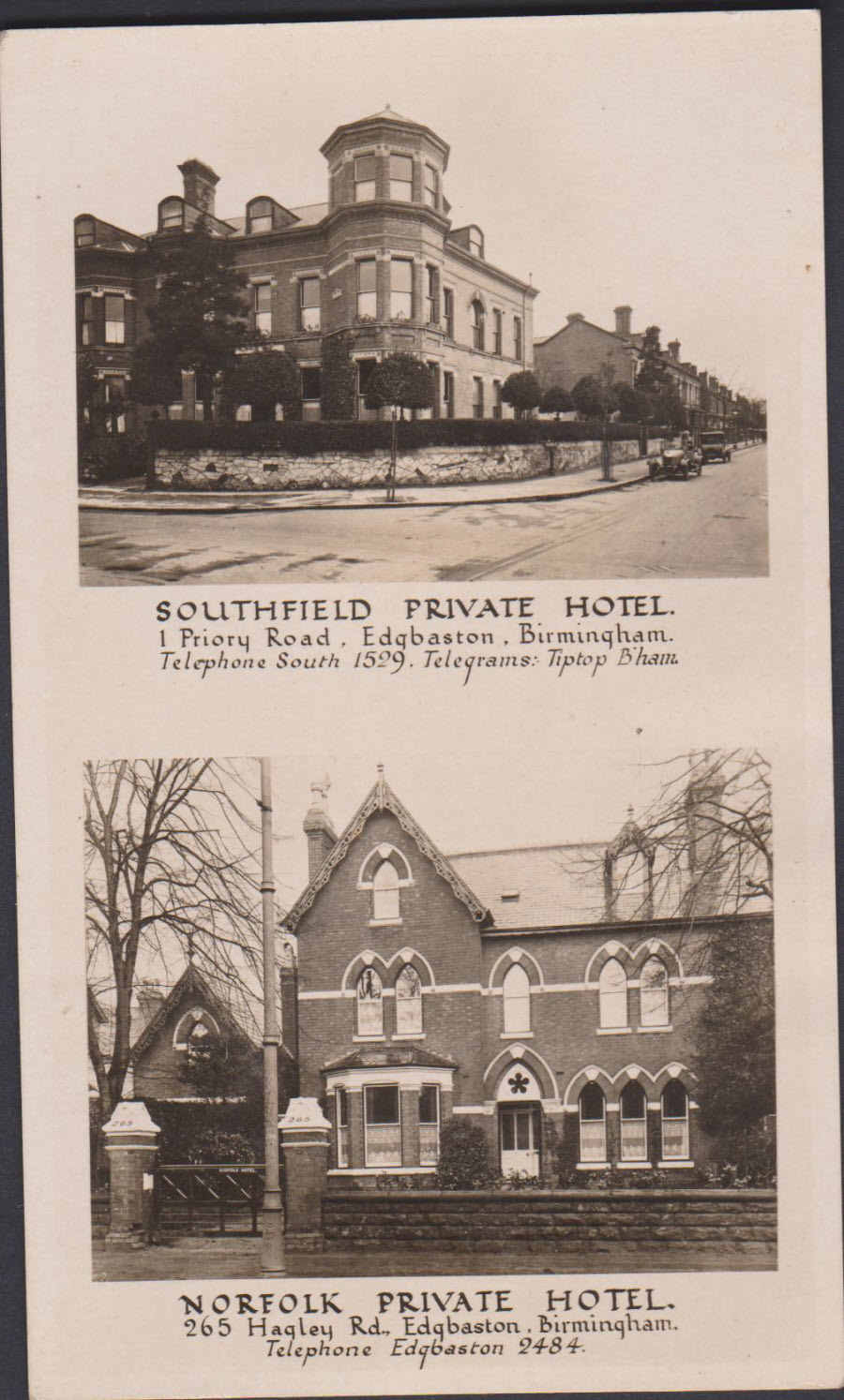 Postcard - Southfield Private Hotel Norfolk Private Hotel Edgbaston Birmingham