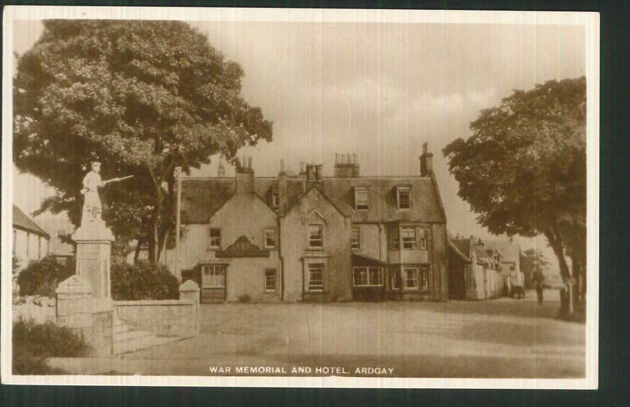 Postcard Scotland - War Memorial & Hotel, Ardgay, Rosshire 1931