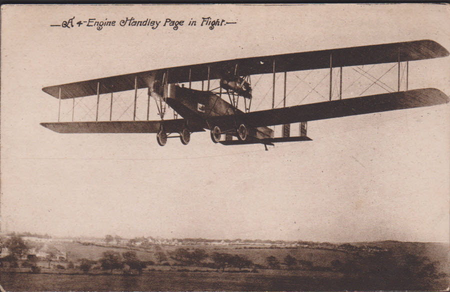 Postcard 4 Engine Handley Page in Flight - Click Image to Close