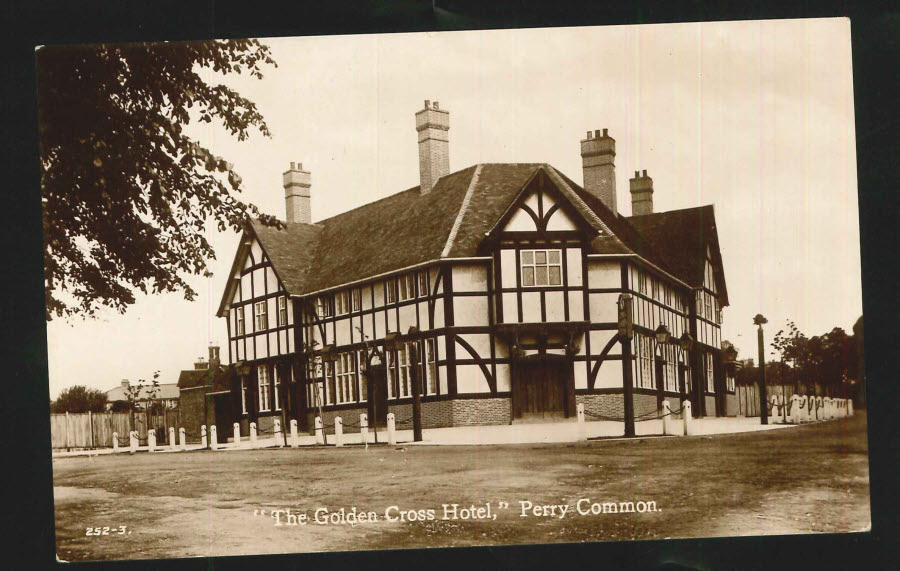 Postcard Birmingham R P Golden Cross Hotel Perry Common