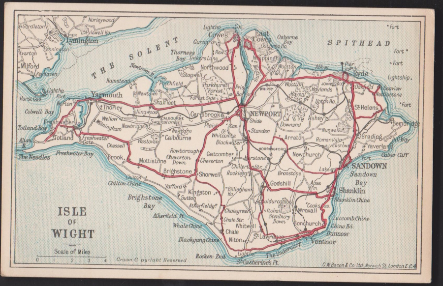 Postcard- Maps -Isle of Wight unused by Bacon's