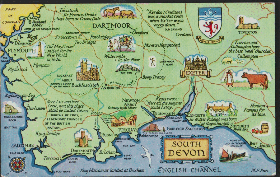 Postcard- Maps -South Devon area used by J Salmon