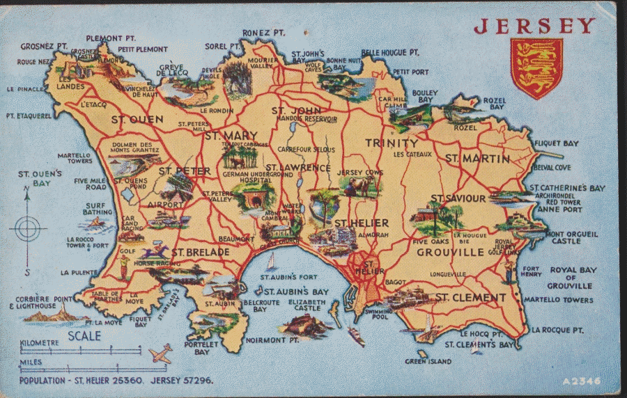Postcard- Maps - Jersey used by Valentine - Click Image to Close