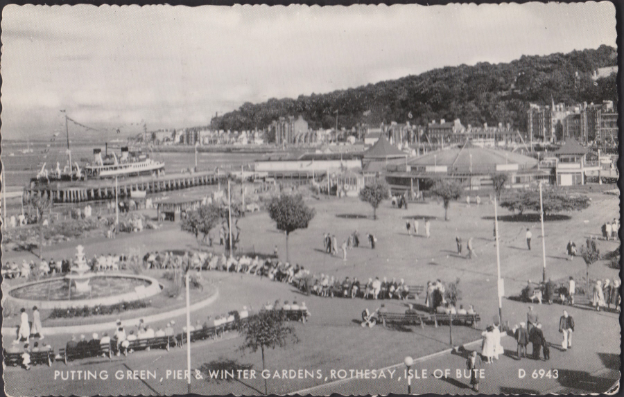 Postcard - Scotland- Putting Green,Pier,Winter Gardens,Rothesay,Isle of Bute - Click Image to Close