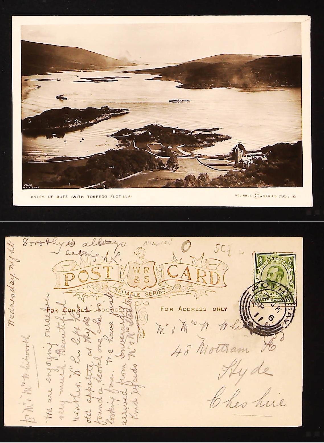Postcard Scotland - Kyles of Bute with Torpedo Flotilla 1911