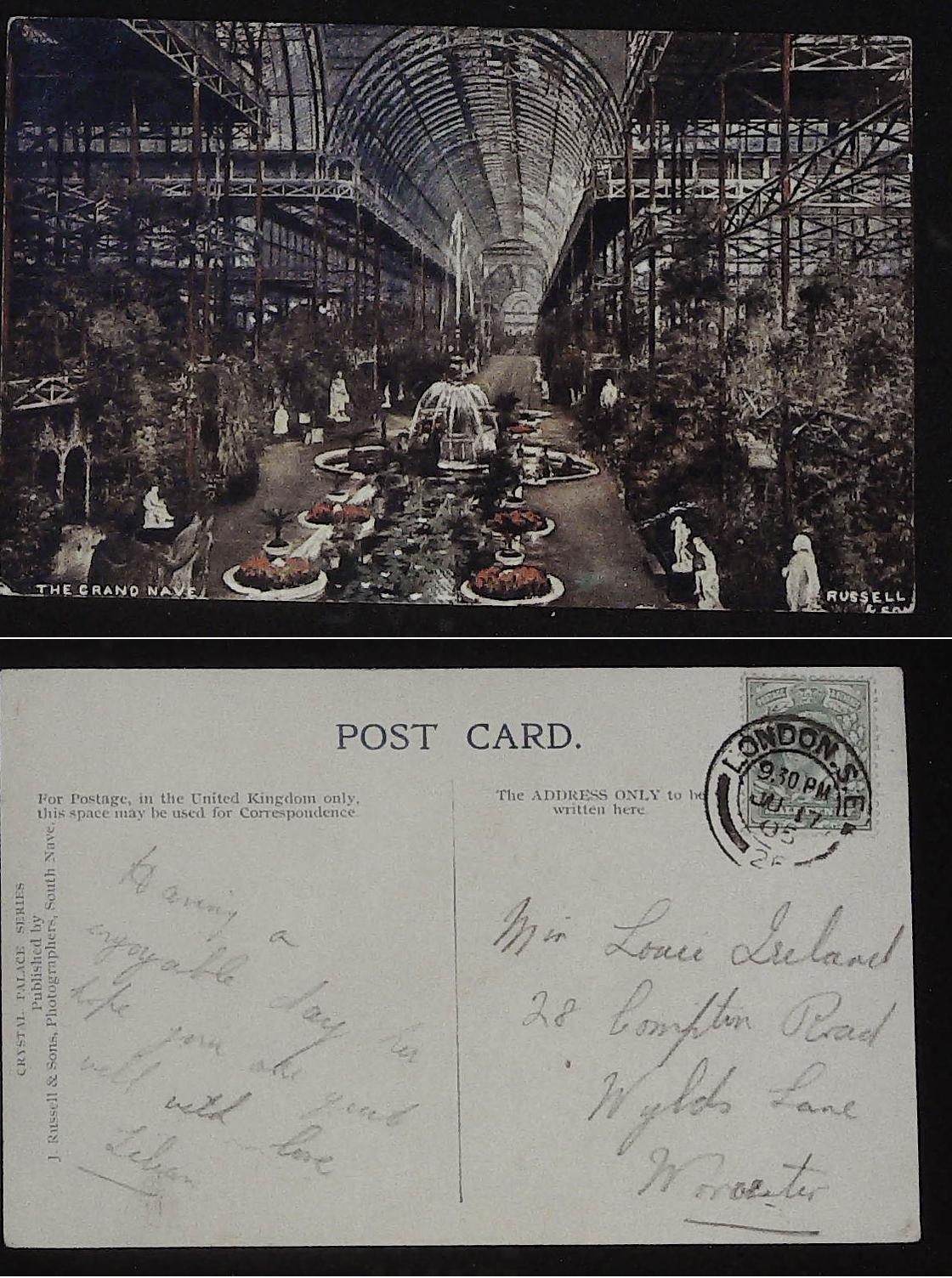 Postcard London - Crystal Palace The Grand Nave 1905