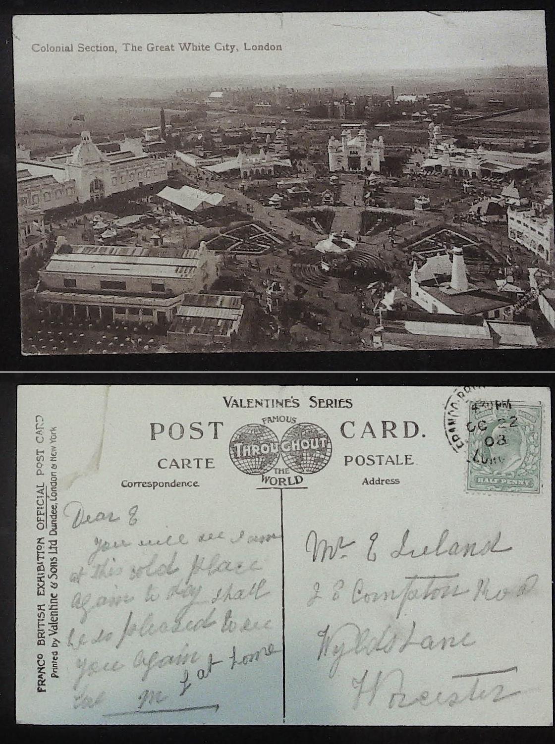 Postcard London - Franco Exhibition Colonial Section Great White City 1908