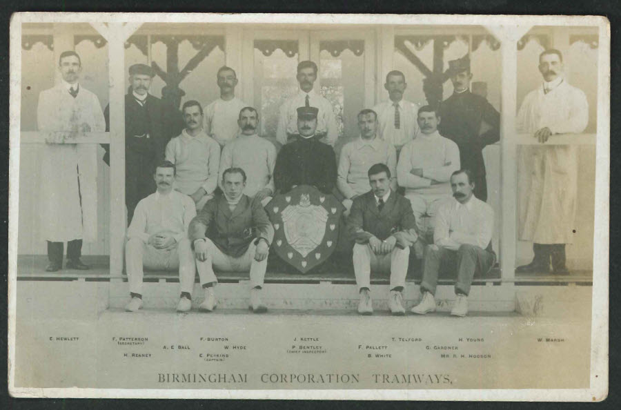 Postcard - Birmingham Corporation Tramways Cricket Team - 1911 Real Photo