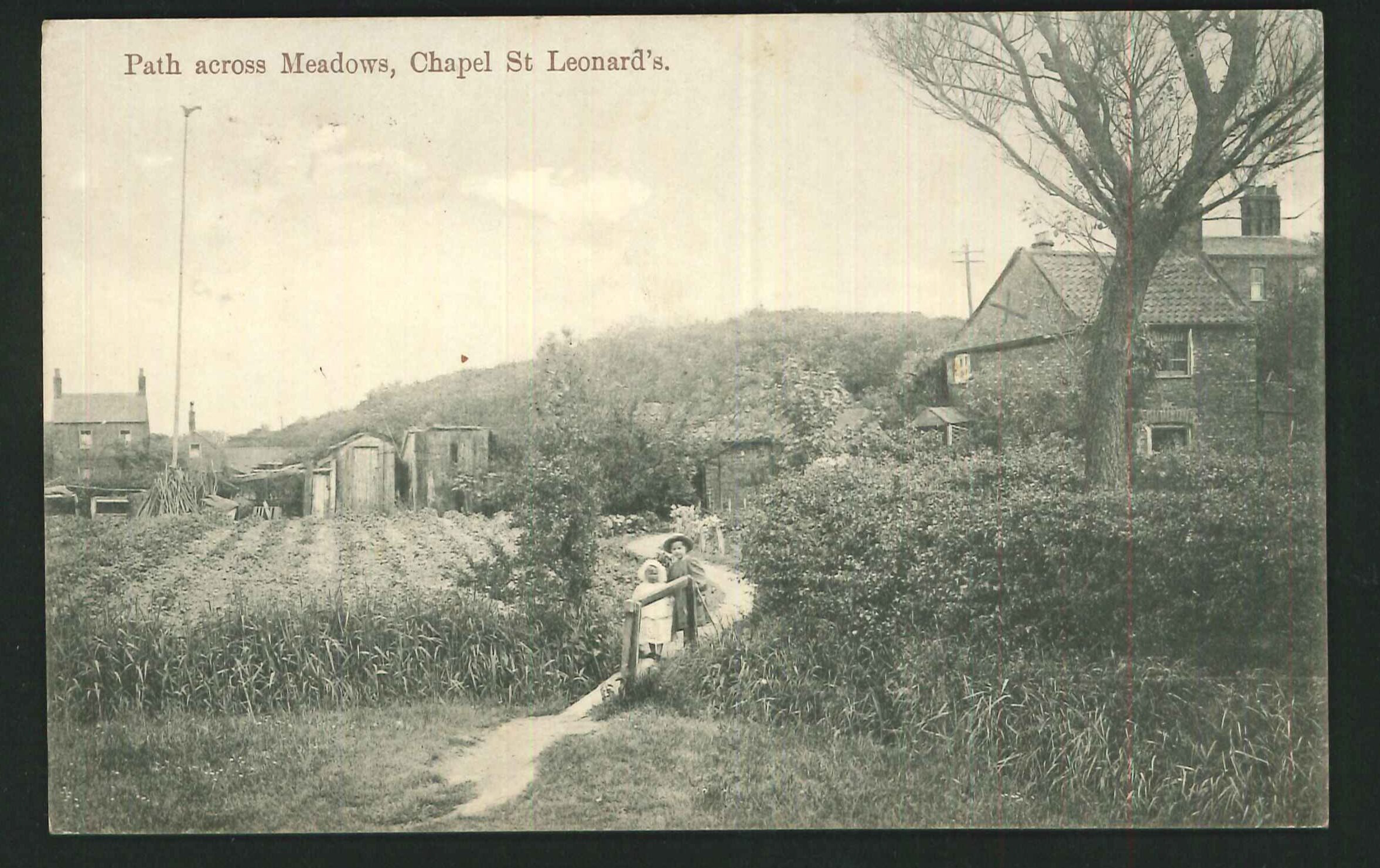 Postcard Path across the Meadows Chapel St. Leonard's Lincs 1913