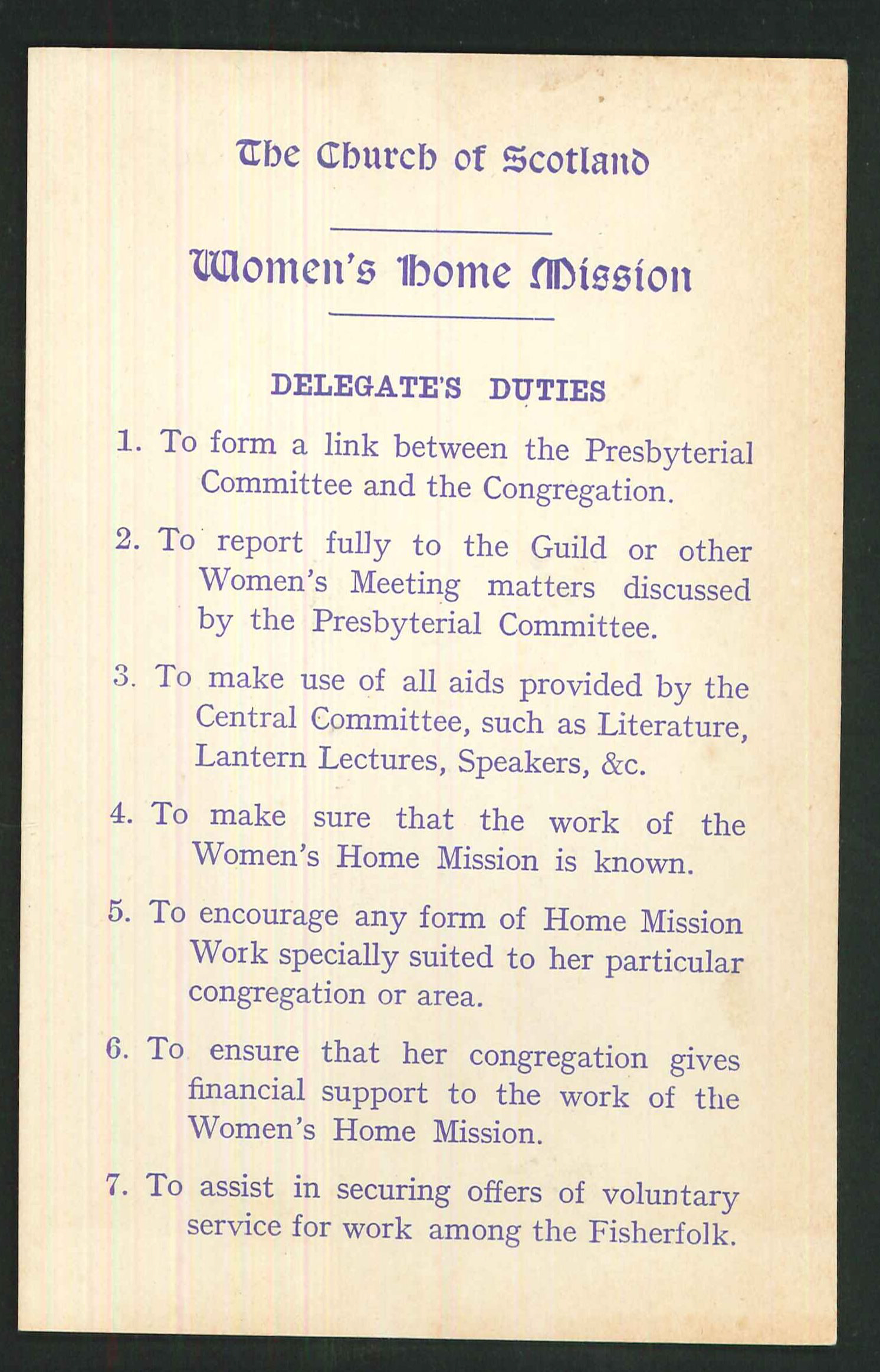 Postcard The Church of Scotland Women's Home Mission