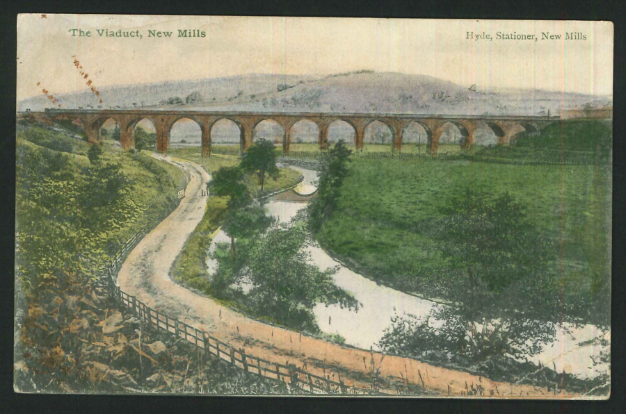 Postcard Viaduct New Mills Derbyshire - Click Image to Close