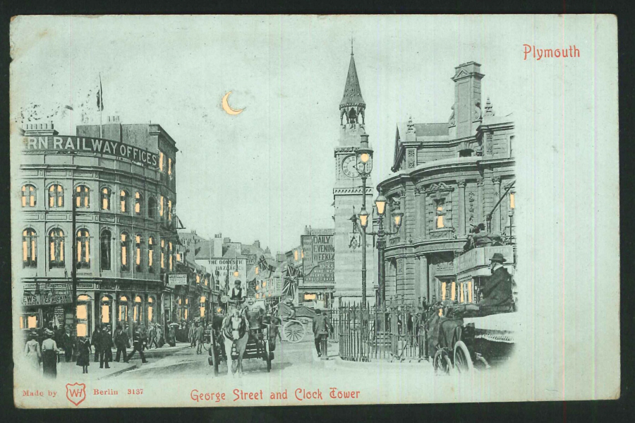 Postcard George Street and Clock Tower Plymouth Hold to Light - Click Image to Close