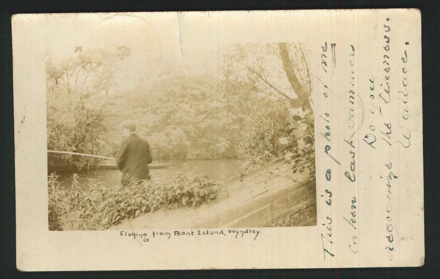 Postcard - Birmingham - Fishing from Boat Island,Wyndley Pool - 1907