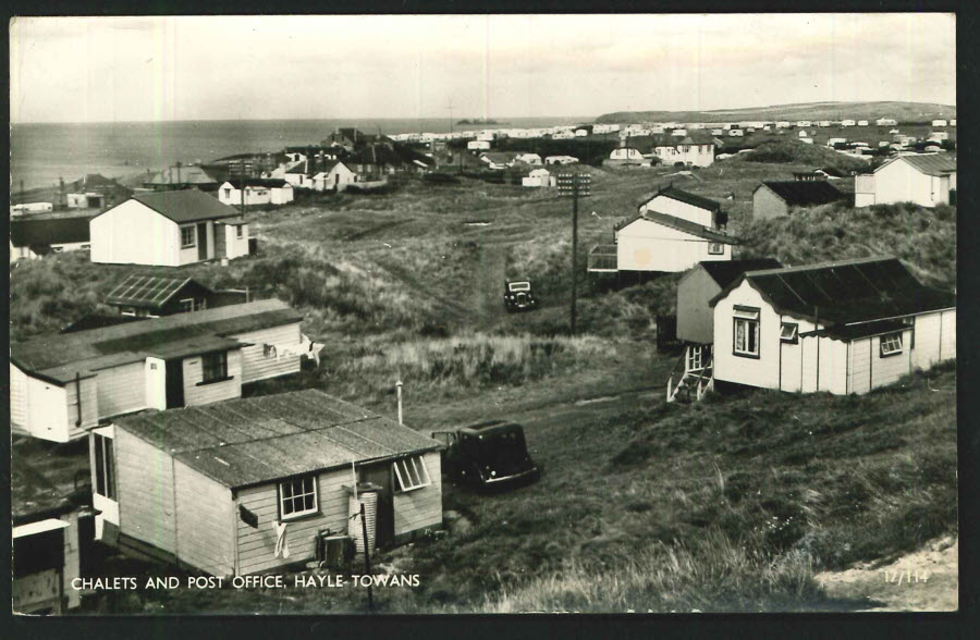 Postcard Chalets and Post Office, Hayle Towans - Click Image to Close