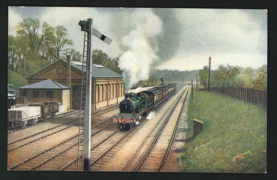 Postcard - Railways - Manchester Express passing Rickmanswoth
