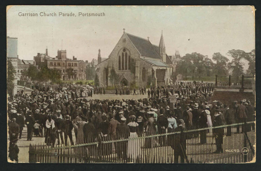 Postcard Hampshire Garrison Church Parade, Portsmouth
