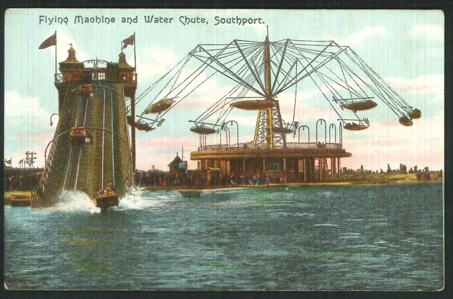 Postcard Lancs.- Flying Machine & Water Shute,Southport 1905 - Click Image to Close