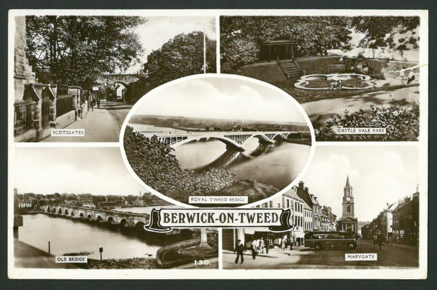 Postcard Scotland - Multi Views Berwick on Tweed 1947 - Click Image to Close